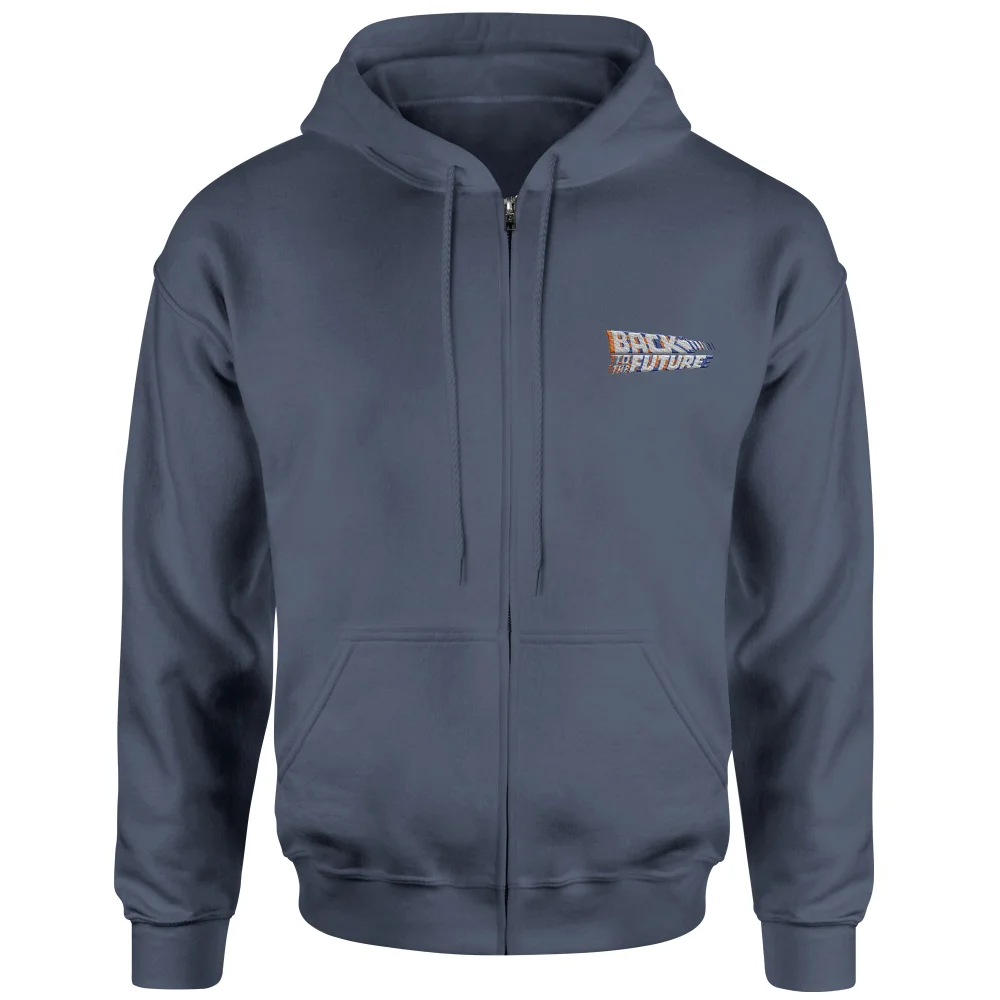 Back To The Future Logo Embroidered Unisex Zipped Hoodie - Navy - M Image 1