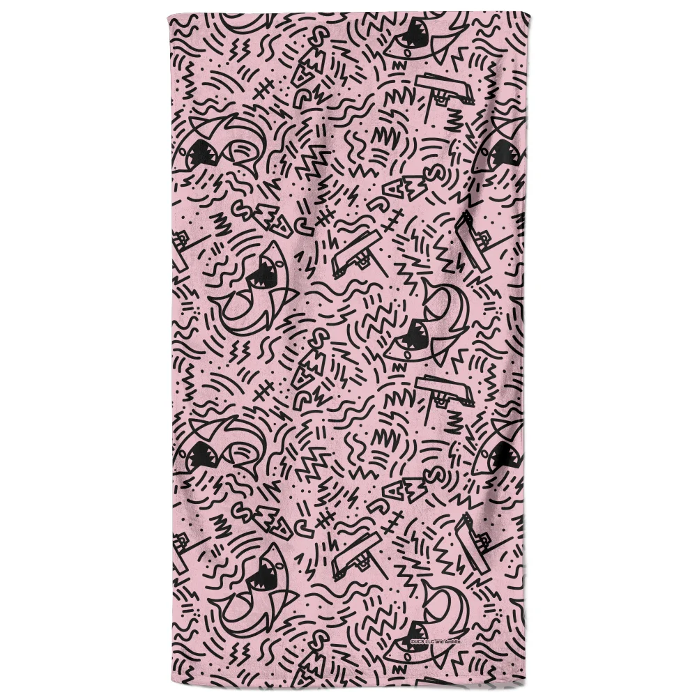 Jaws Pink Doodle Pattern Beach Towel Image 1