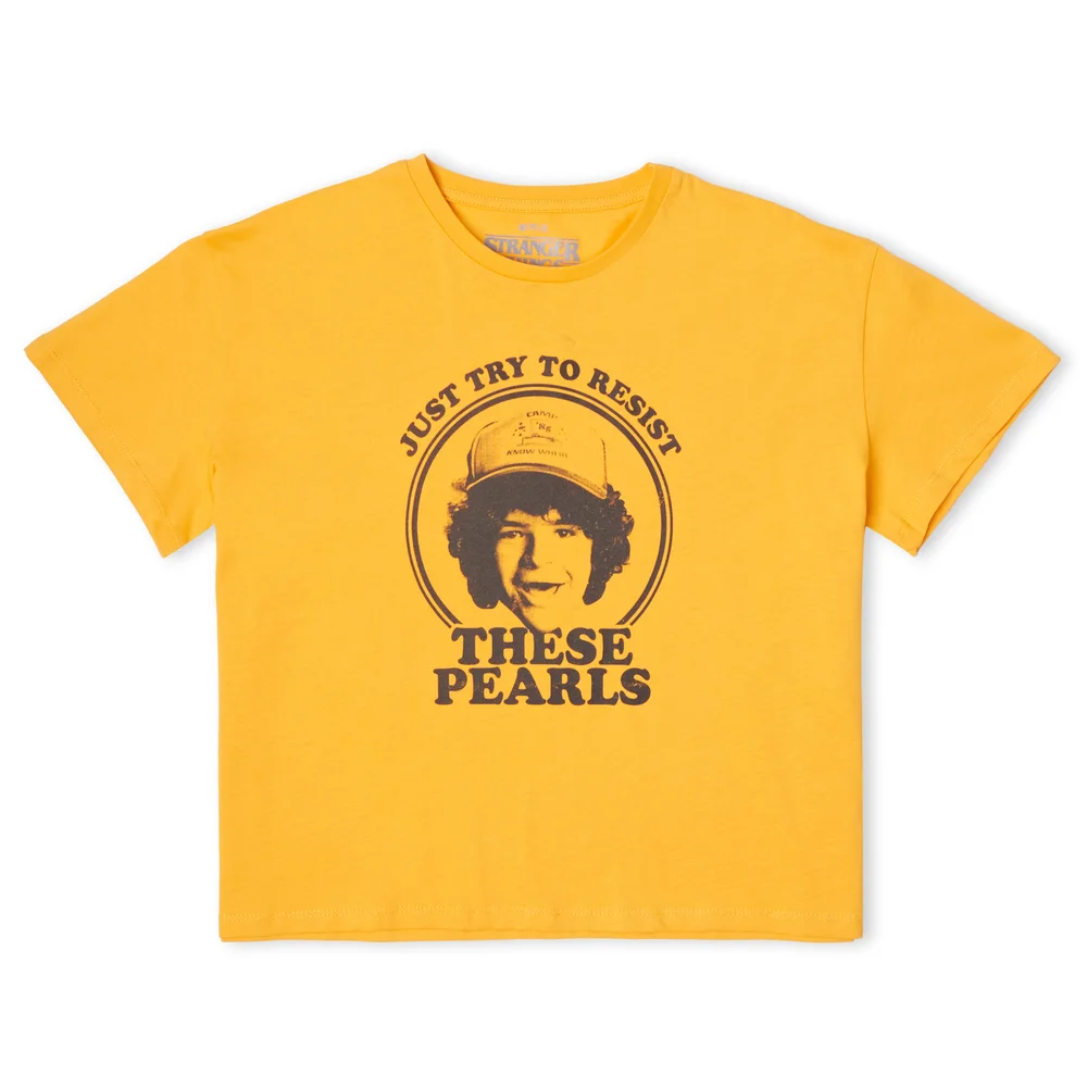 Stranger Things Dustin's Pearls Women's Cropped T-Shirt - Mustard - XS Image 1