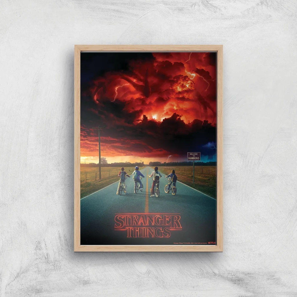 Stranger Things Welcome To Hawkins Giclee Art Print - A4 - Wooden Frame Image 1