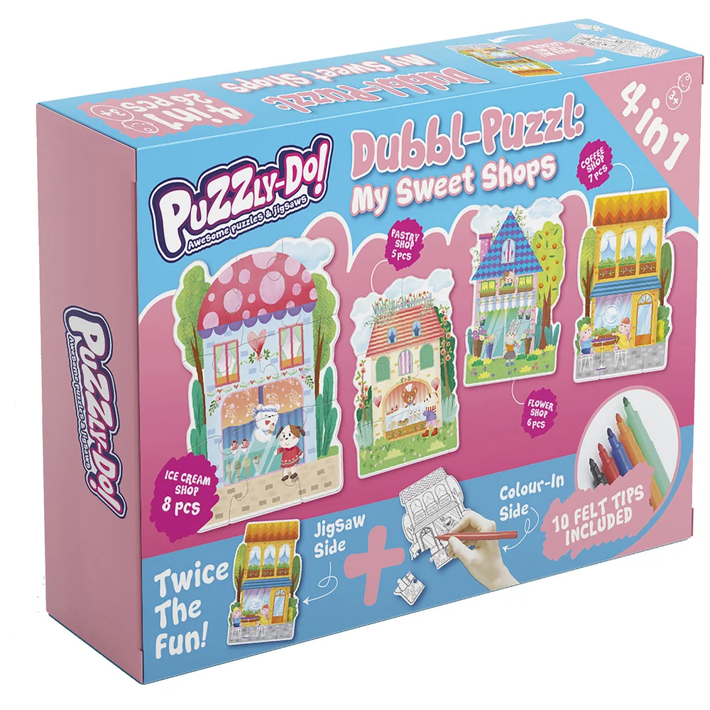 Puzzly-Do My Sweet Shop Dubbl-Puzzle Jigsaw and Colouring Image 1