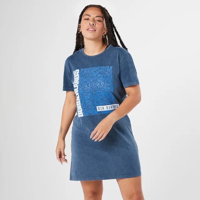 Borderlands Six Sirens Women's T-Shirt Dress - Navy Acid Wash