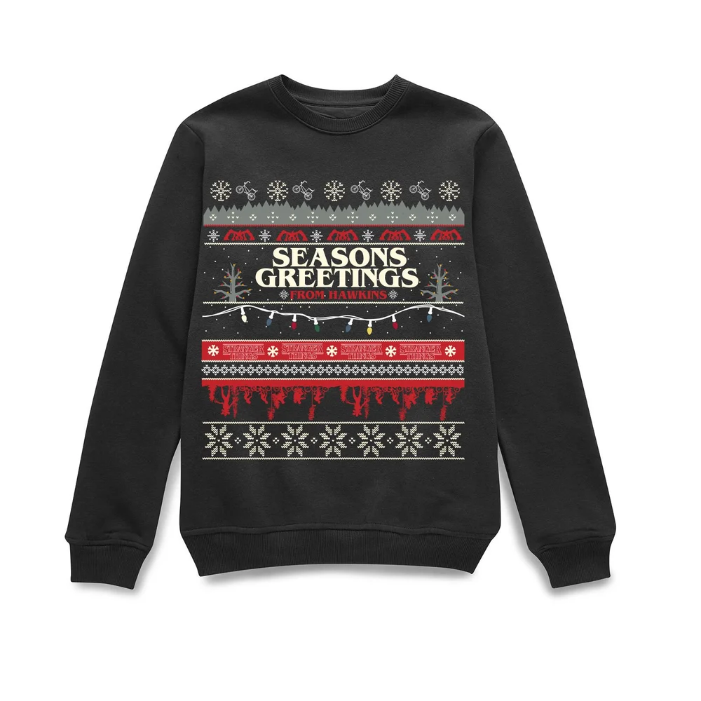 Stranger Things Hawkins Christmas Unisex Christmas Jumper - Black - S Image 1