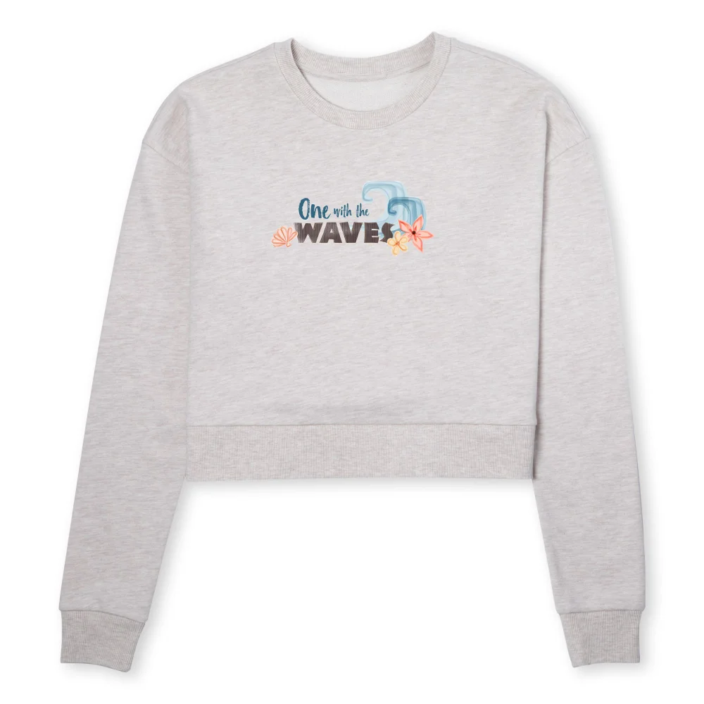 Moana One With The Waves Women's Cropped Sweatshirt - Ecru Marl - L Image 1