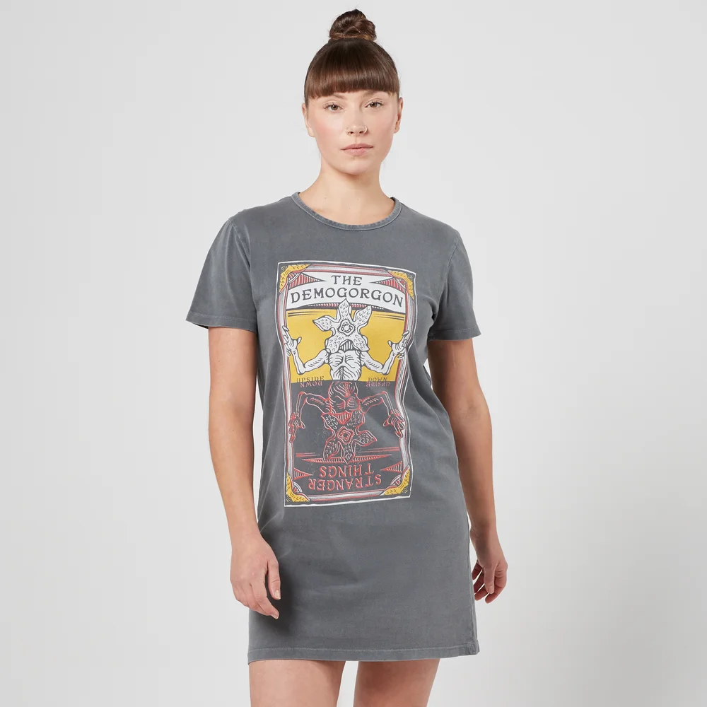Stranger Things Demogorgon Tarot Card Women's T-Shirt Dress - Black Acid Wash - M Image 1
