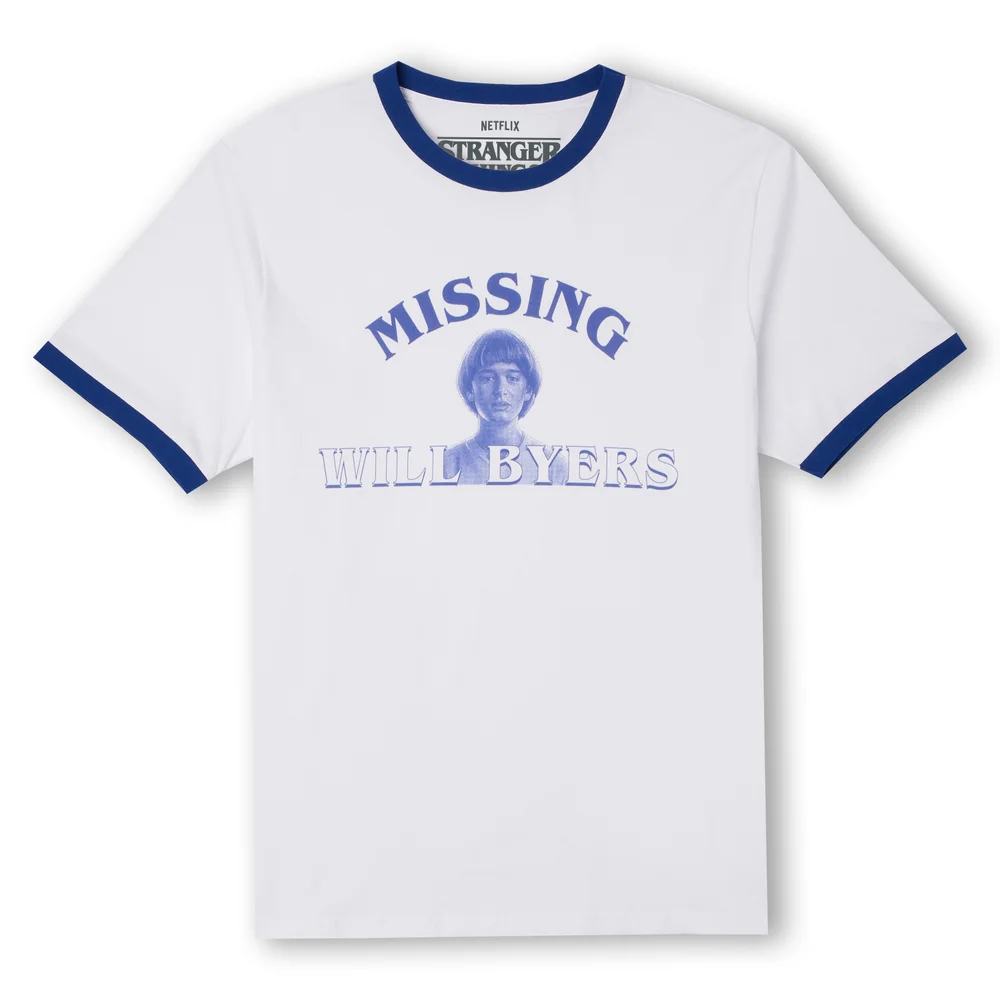 Stranger Things Will Byers' Search Party Unisex Ringer T-Shirt - White / Blue - S Image 1