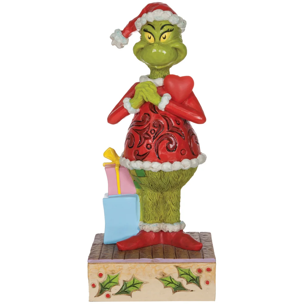 The Grinch Dr.Seuss by Jim Shore Happy Grinch with Blinking Heart Figurine Image 1