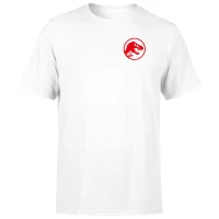 Jurassic Park Red Logo Embroidered Men's T-Shirt - White - undefined undefined