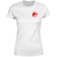 Jurassic Park Red Logo Embroidered Women's T-Shirt - White - undefined undefined