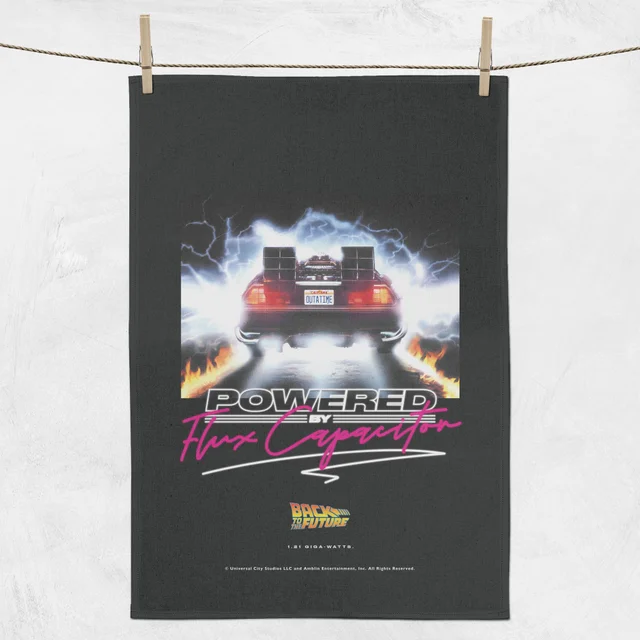 Back To The Future Powered By Flux Capacitor Tea Towel