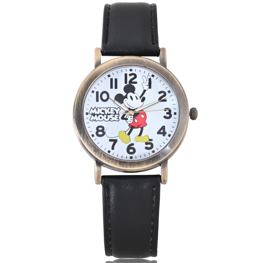 Disney Mickey Mouse Black and Antique Gold Strap Watch Image 1
