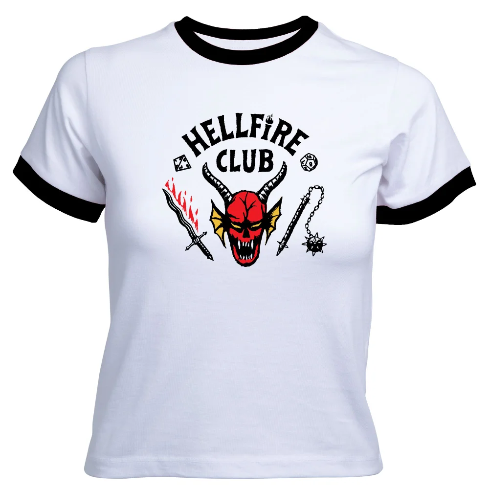 Stranger Things Hellfire Club Women's Cropped Ringer T-Shirt - White Black - L Image 1