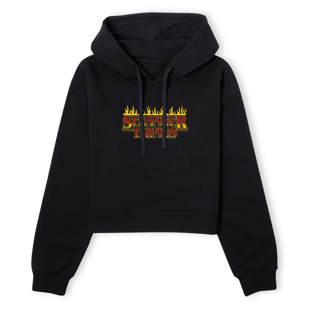 Stranger Things Flames Logo Women's Cropped Hoodie - Black - XS Image 1