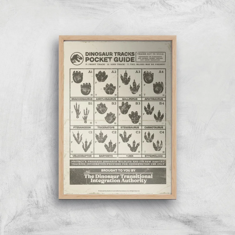 Jurassic World Dino Tracks Pocket Guide Giclee Art Print - A3 - Wooden Frame Image 1