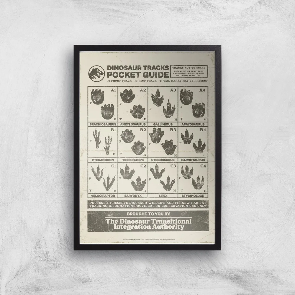 Jurassic World Dino Tracks Pocket Guide Giclee Art Print - A3 - Black Frame Image 1