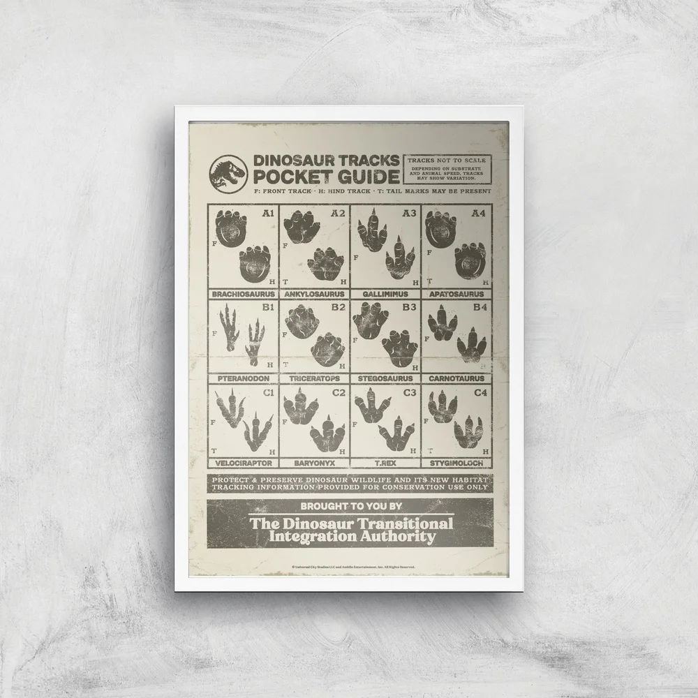 Jurassic World Dino Tracks Pocket Guide Giclee Art Print - A2 - White Frame Image 1