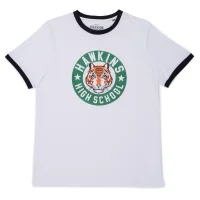Stranger Things Badge Ringer T-Shirt - White/Black - undefined undefined