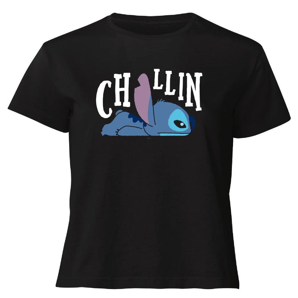Disney Lilo And Stitch Chillin Women's Cropped T-Shirt - Black - XS Image 1