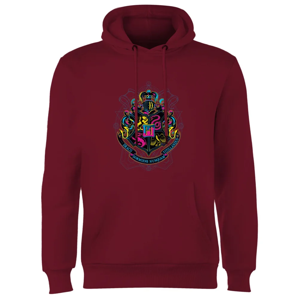Harry Potter Hogwarts Neon Crest Hoodie - Burgundy - XL Image 1