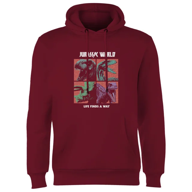 Jurassic Park World Four Colour Faces Hoodie - Burgundy