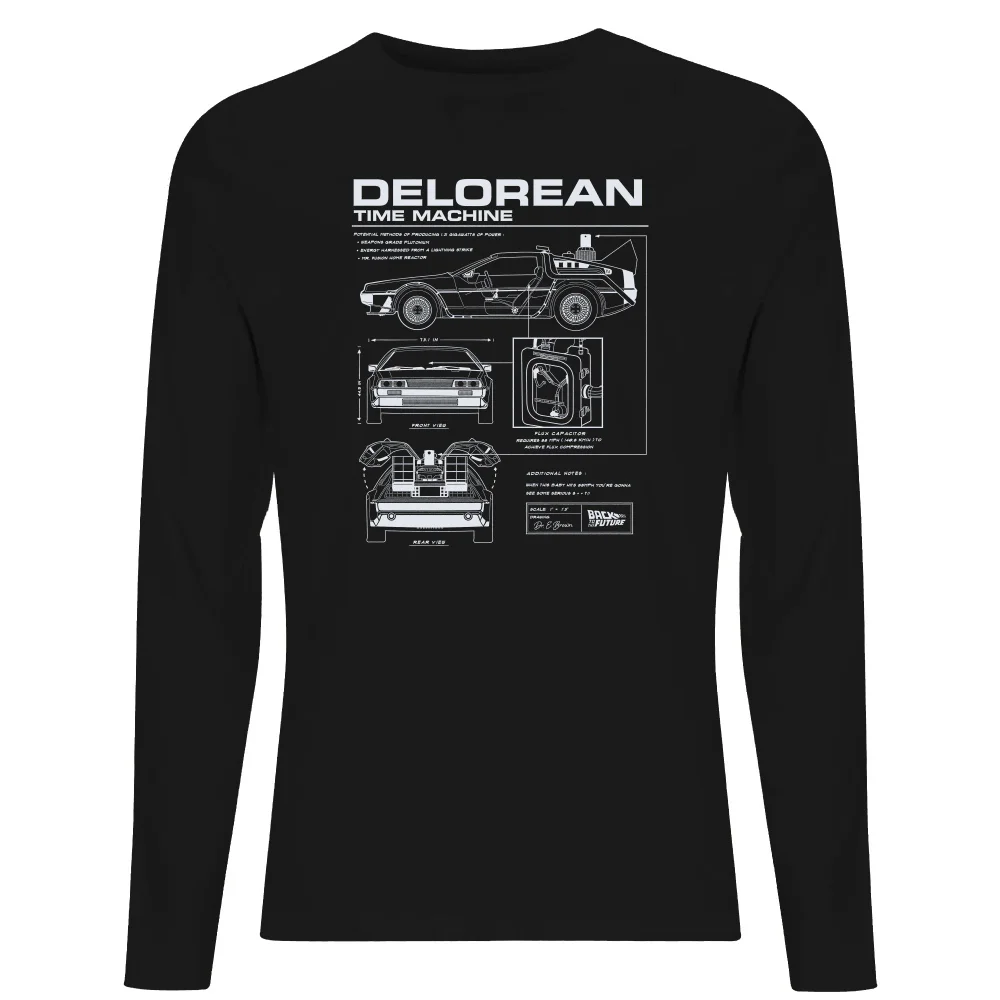 Back To The Future Delorean Schematic Men's Long Sleeve T-Shirt - Black - XS Image 1