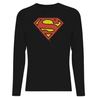 Official Superman Crackle Logo Men's Long Sleeve T-Shirt - Black