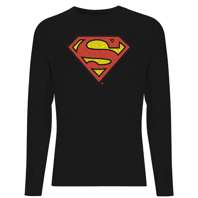 Official Superman Crackle Logo Men's Long Sleeve T-Shirt - Black