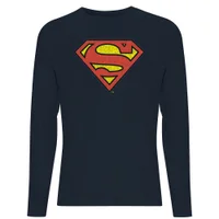 Official Superman Crackle Logo Men's Long Sleeve T-Shirt - Navy - undefined undefined
