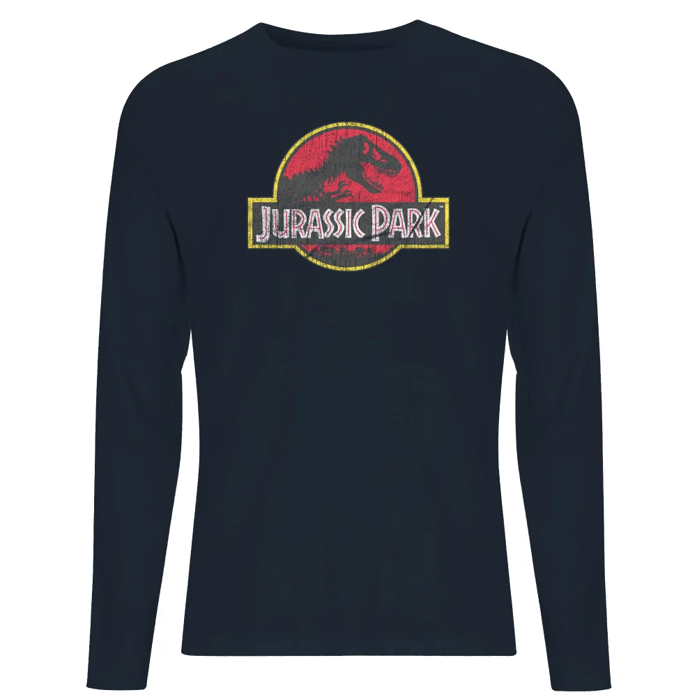 Jurassic Park Logo Vintage Men's Long Sleeve T-Shirt - Navy - S - Navy Image 1