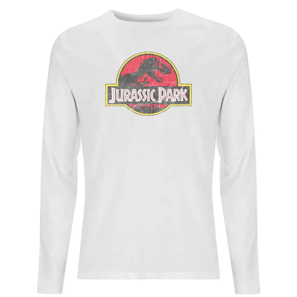 Jurassic Park Logo Vintage Men's Long Sleeve T-Shirt - White - S Image 1