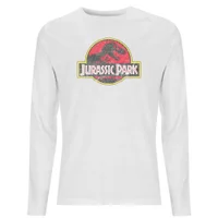 Jurassic Park Logo Vintage Men's Long Sleeve T-Shirt - White