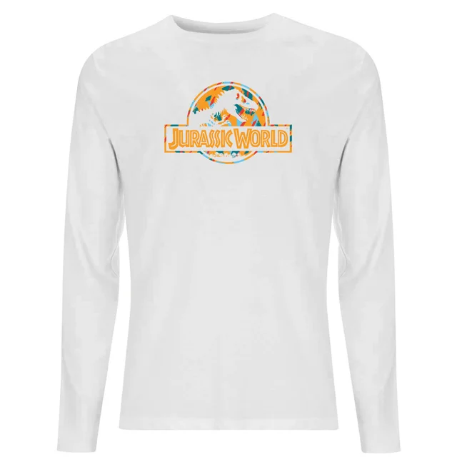 Jurassic Park Logo Tropical Men's Long Sleeve T-Shirt - White
