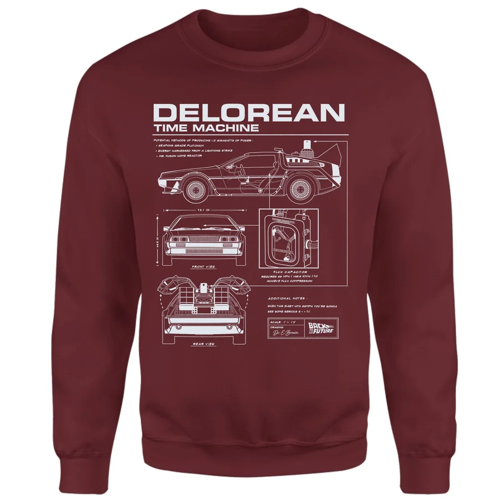 Back To The Future Delorean Schematic Sweatshirt - Burgundy - XS Image 1