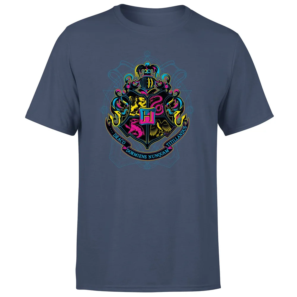Harry Potter Hogwarts Neon Crest Men's T-Shirt - Navy - S Image 1