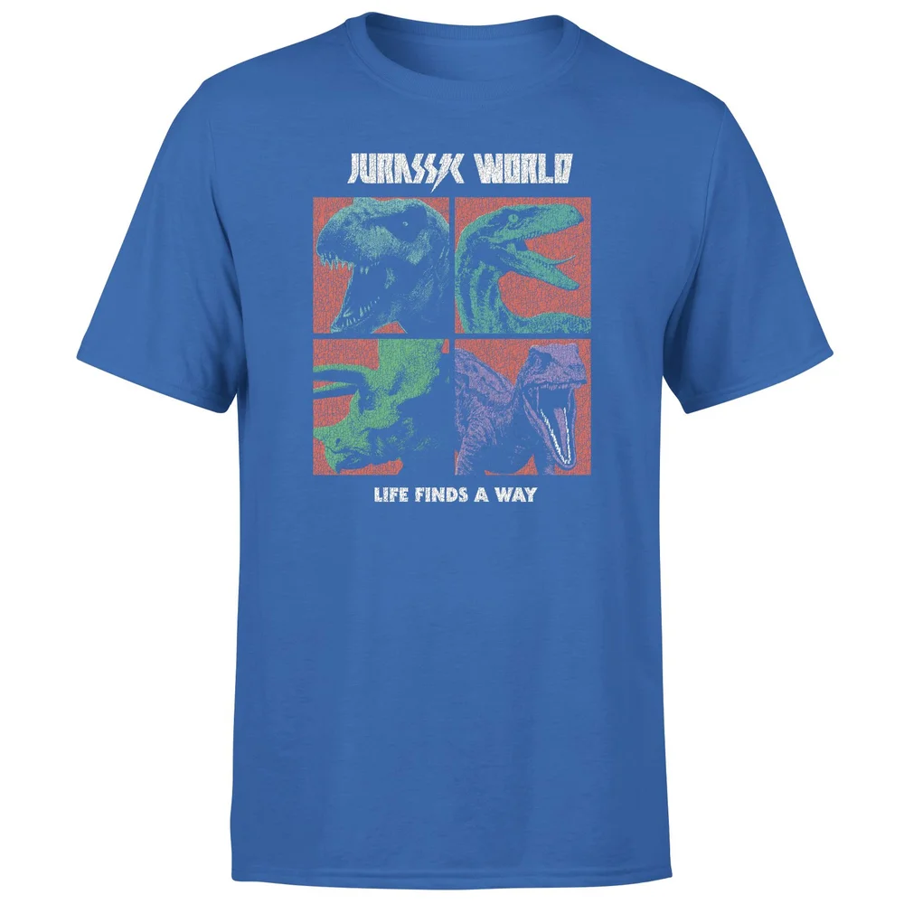 Jurassic Park World Four Colour Faces Men's T-Shirt - Blue - S Image 1