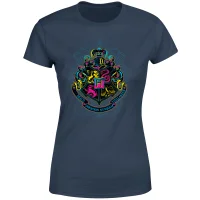 Harry Potter Hogwarts Neon Crest Women's T-Shirt - Navy - undefined undefined