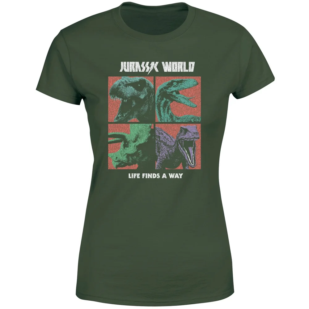 Jurassic Park World Four Colour Faces Women's T-Shirt - Green - XS Image 1