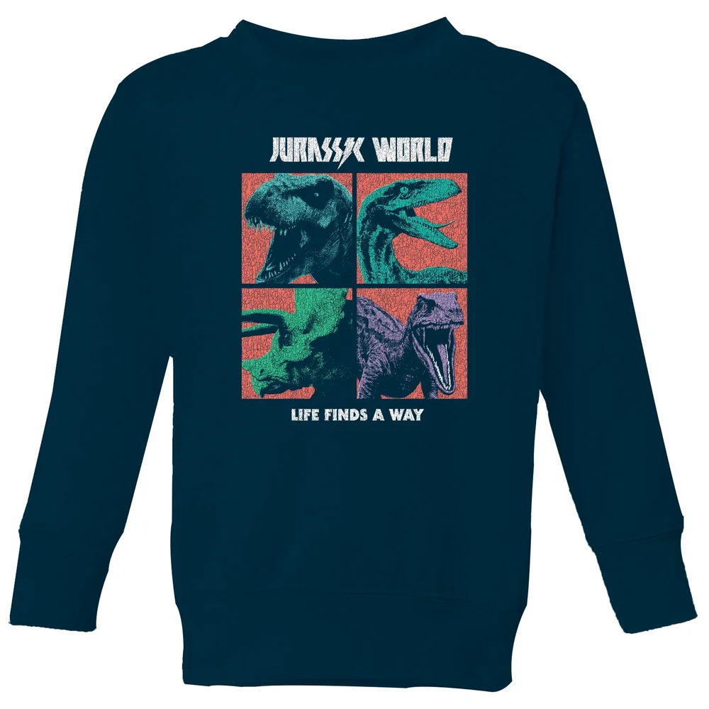 Jurassic Park World Four Colour Faces Kids' Sweatshirt - Navy - 3-4 Years Image 1