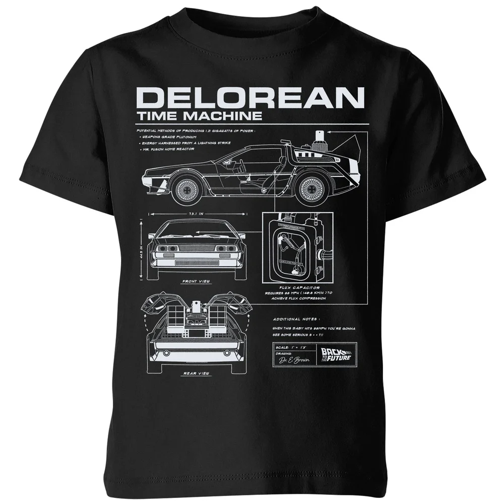 Back To The Future Delorean Schematic Kids' T-Shirt - Black - 3-4 Years Image 1