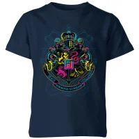 Harry Potter Hogwarts Neon Crest Kids' T-Shirt - Navy