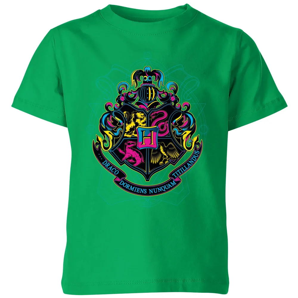 Harry Potter Hogwarts Neon Crest Kids' T-Shirt - Green - 3-4 Years Image 1