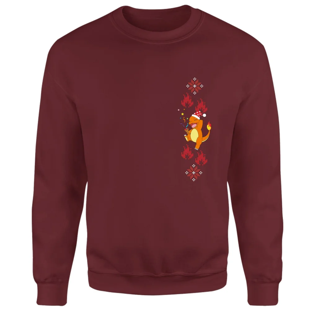 Pokemon Charmander Party Christmas Jumper - Burgundy - S Image 1