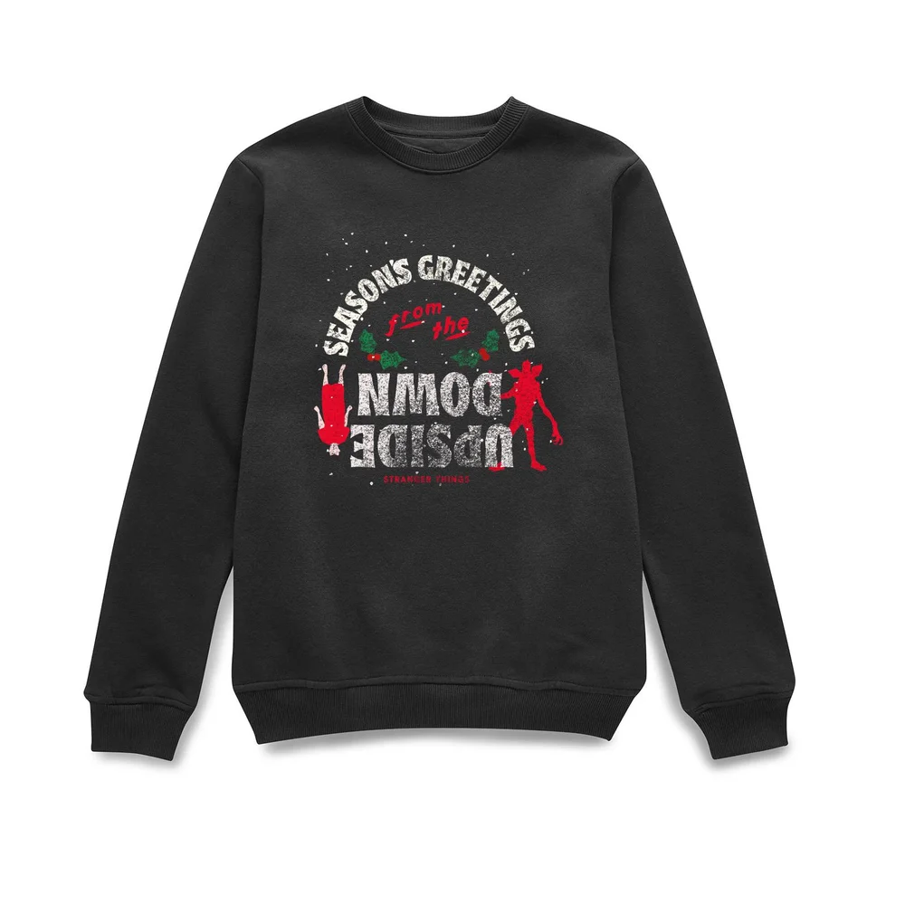 Stranger Things Seasons Greeting From Upside Down Christmas Jumper - Black - S Image 1