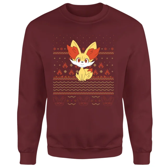 Pokemon Fennekin Christmas Christmas Jumper - Burgundy