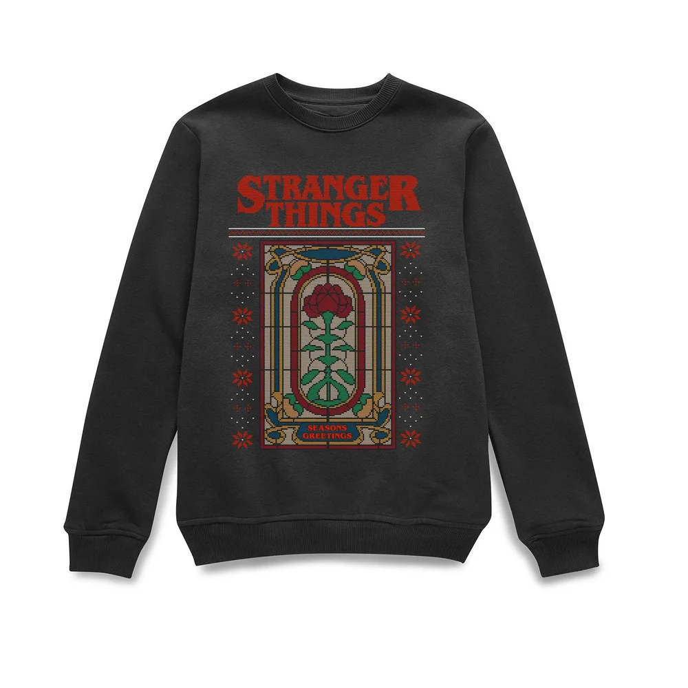 Stranger Things Creel House Window Christmas Jumper - Black - S Image 1