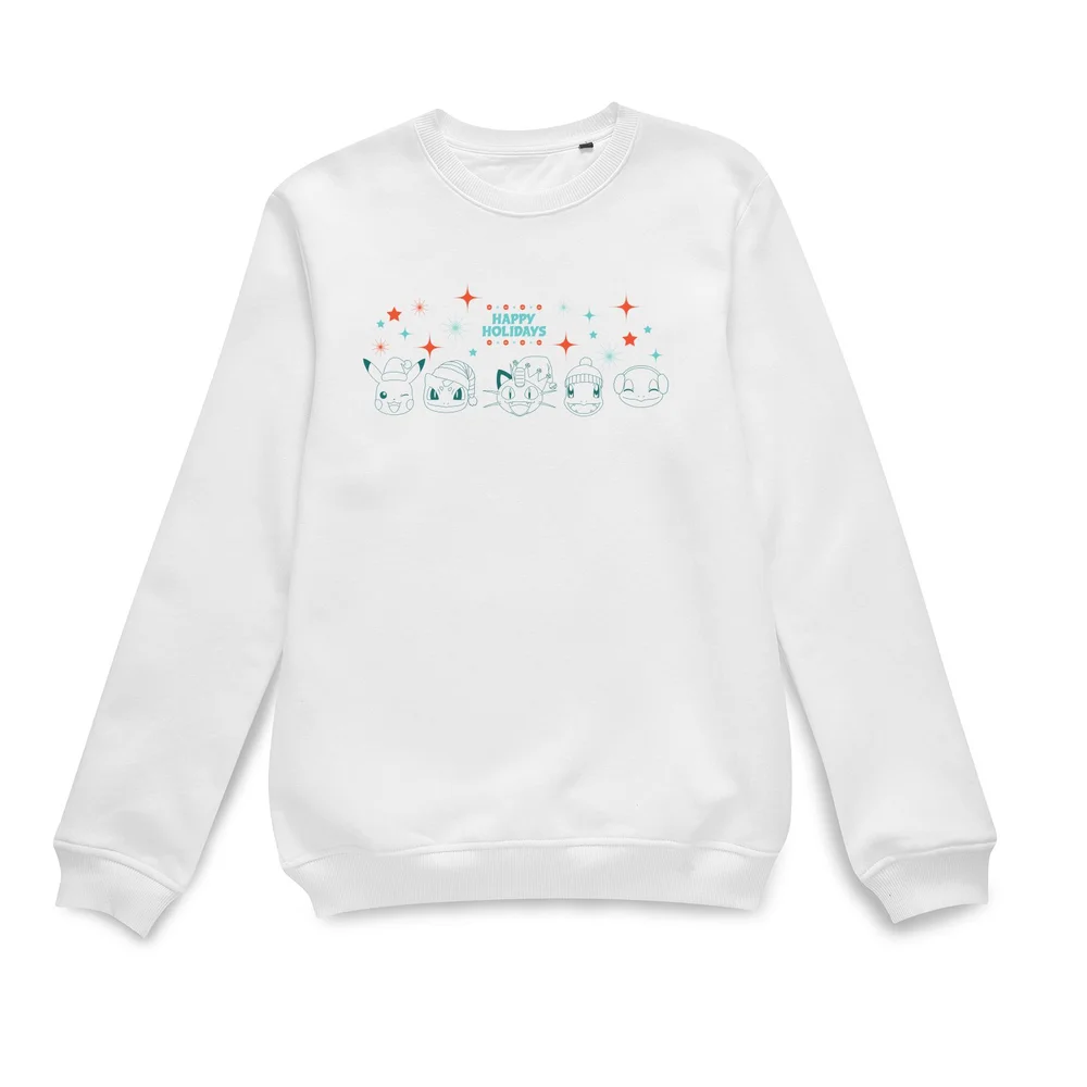 Pokemon Happy Holidays Outlines Christmas Jumper - White - S Image 1