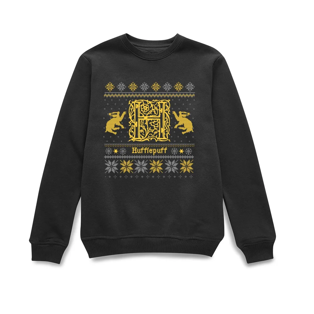 Harry Potter Hufflepuff Christmas Christmas Jumper - Black - S Image 1