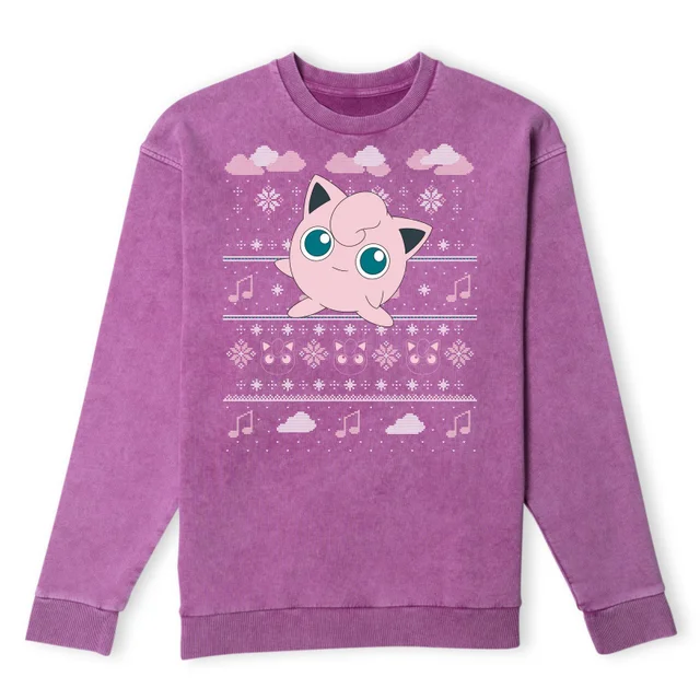 Pokemon Jigglypuff Christmas Christmas Jumper - Purple Acid Wash