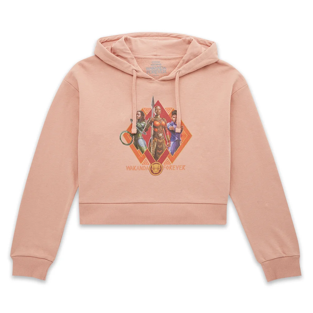 Wakanda Forever Nakia Okoye And Shuri Composition Women's Cropped Hoodie - Dusty Pink - XS Image 1