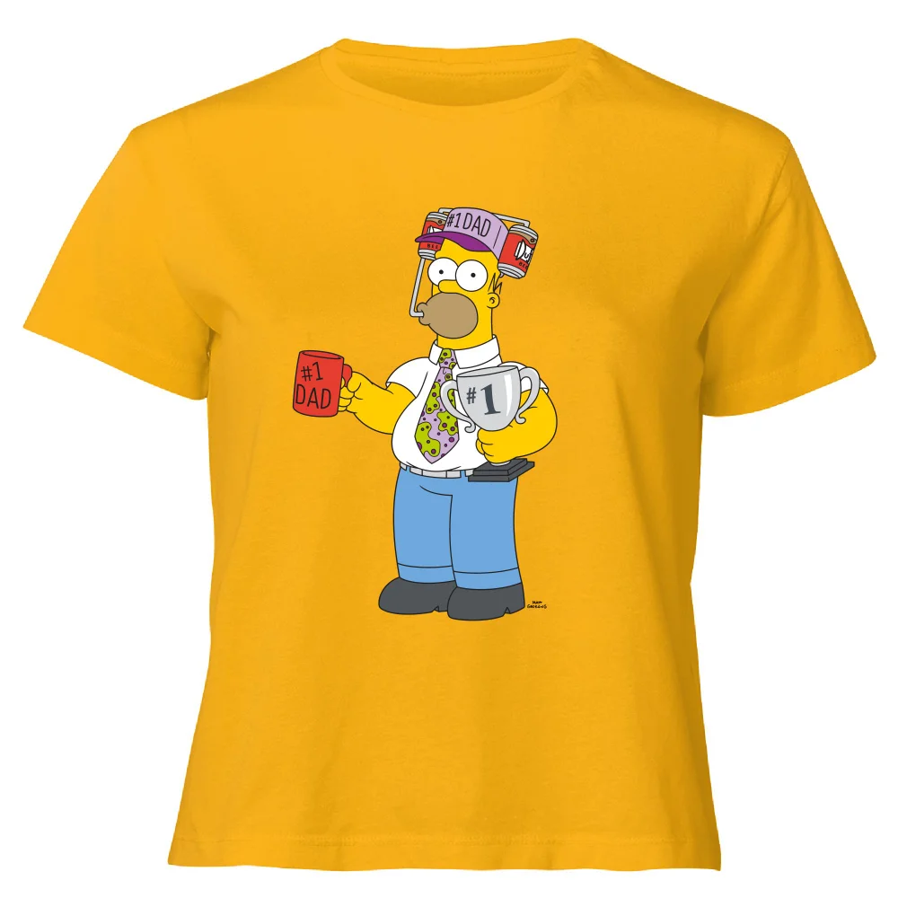 The Simpsons Homer Number 1 Dad Women's Cropped T-Shirt - Mustard - XS - Mustard Image 1